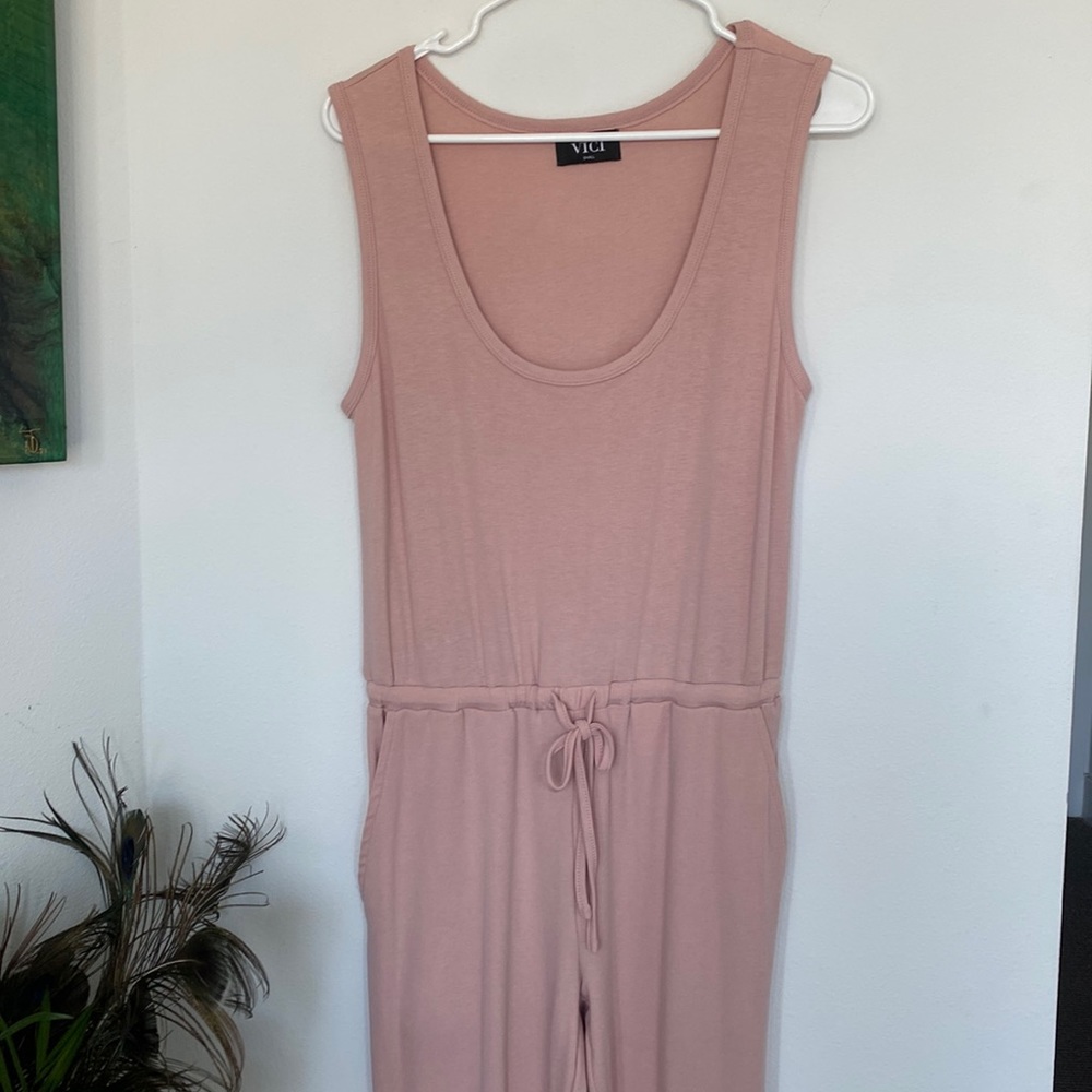 VICI Pocket drawstring jumpsuit in dusty pink - size Small
